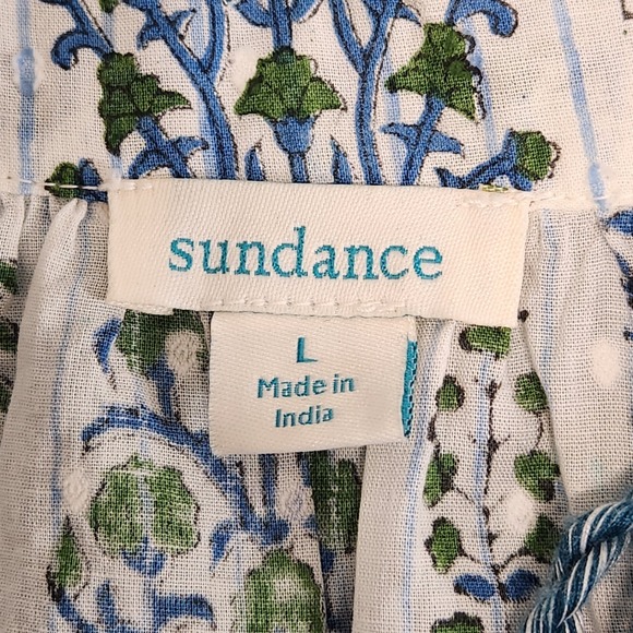 Sundance Olivia Ombre Top Size Large Blue White Peasant Tassels V Neck Floral - Picture 8 of 11